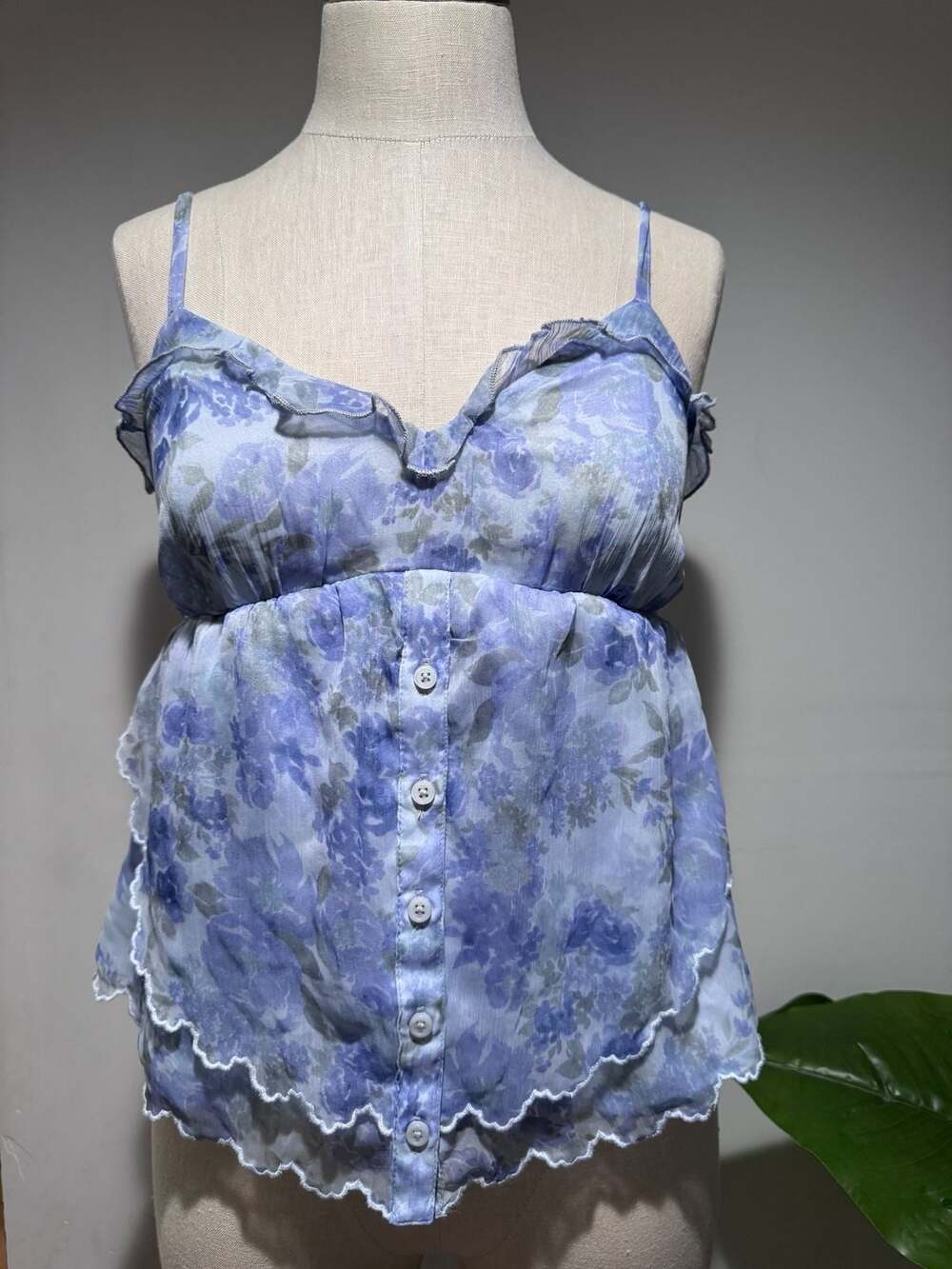 Hollister Bare Femme Babydoll Top XS Blue Floral